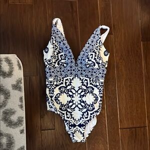 Blue and White Patterned Swimsuit
